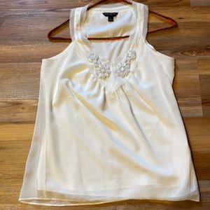 Banana Republic White V Neck Top Jeweled XS